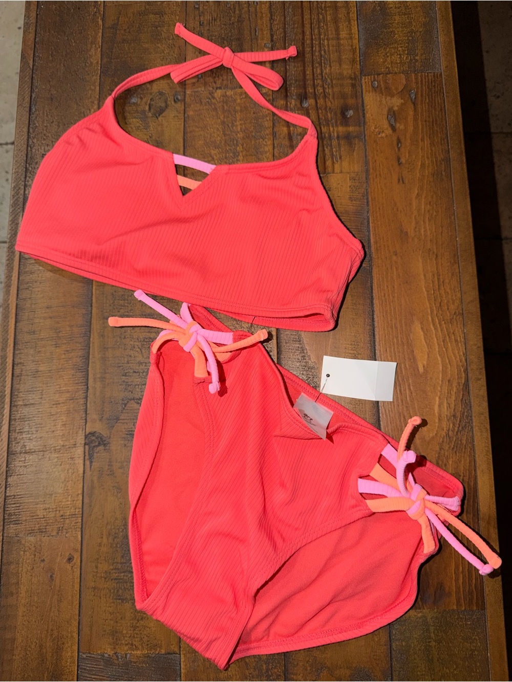 Target Neon Coral Ribbed Girls' Two-Piece Swim Set